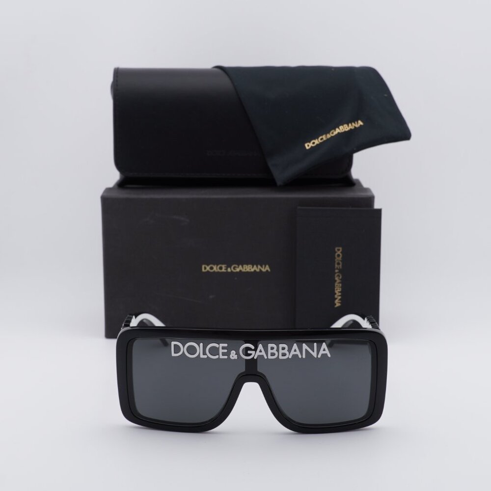 Dolce & Gabbana DG6204 L50187 Shield Sunglasses - Shiny Black/Grey - Picture 2 of 8